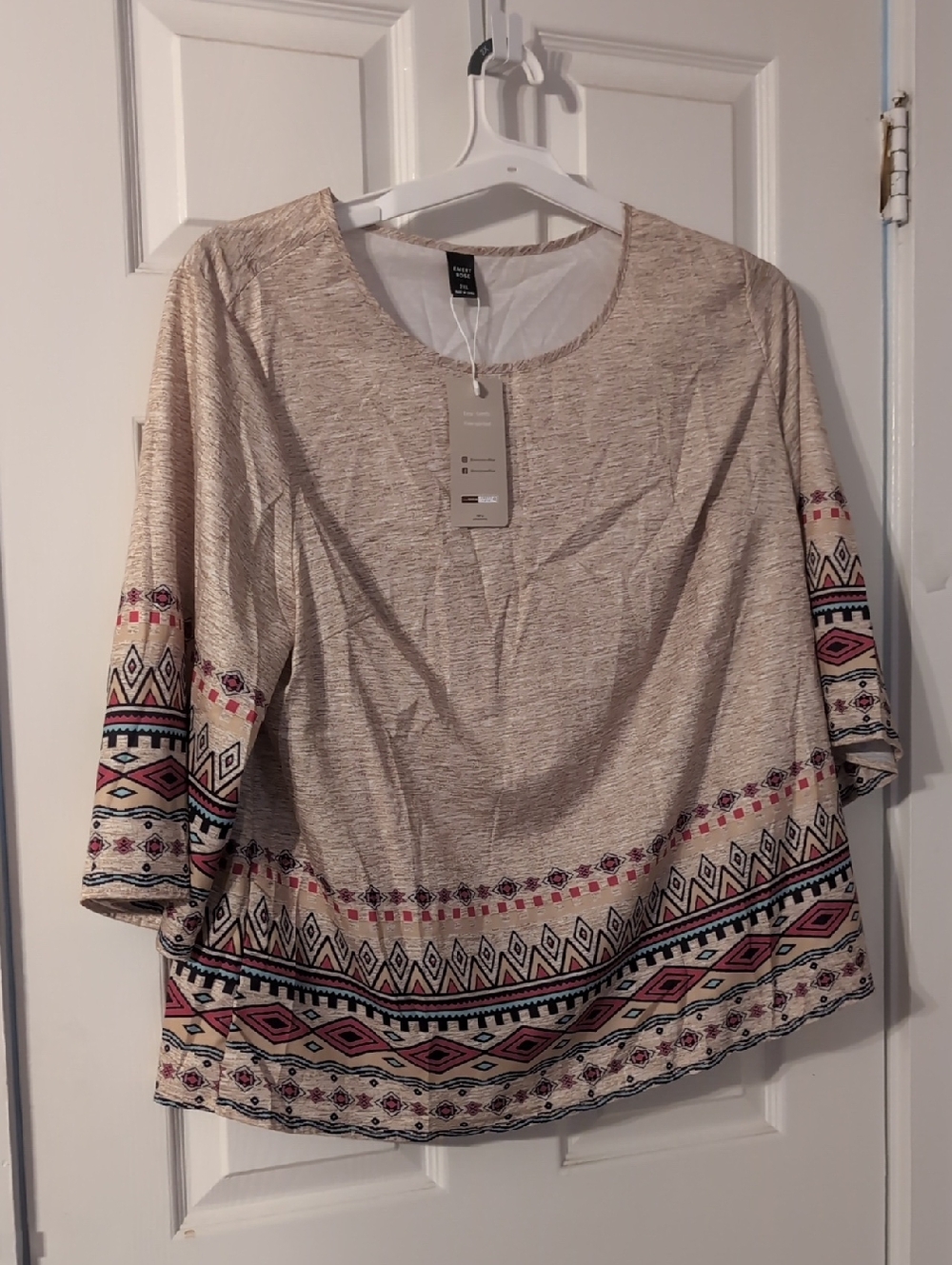 SHEIN Cream Tunic with Pink and Navy Aztec Border